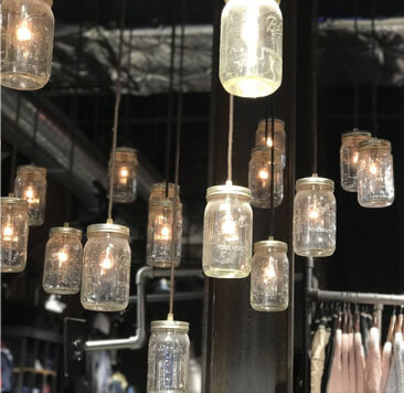 Pendant lighting installation in a restaurant fit-out